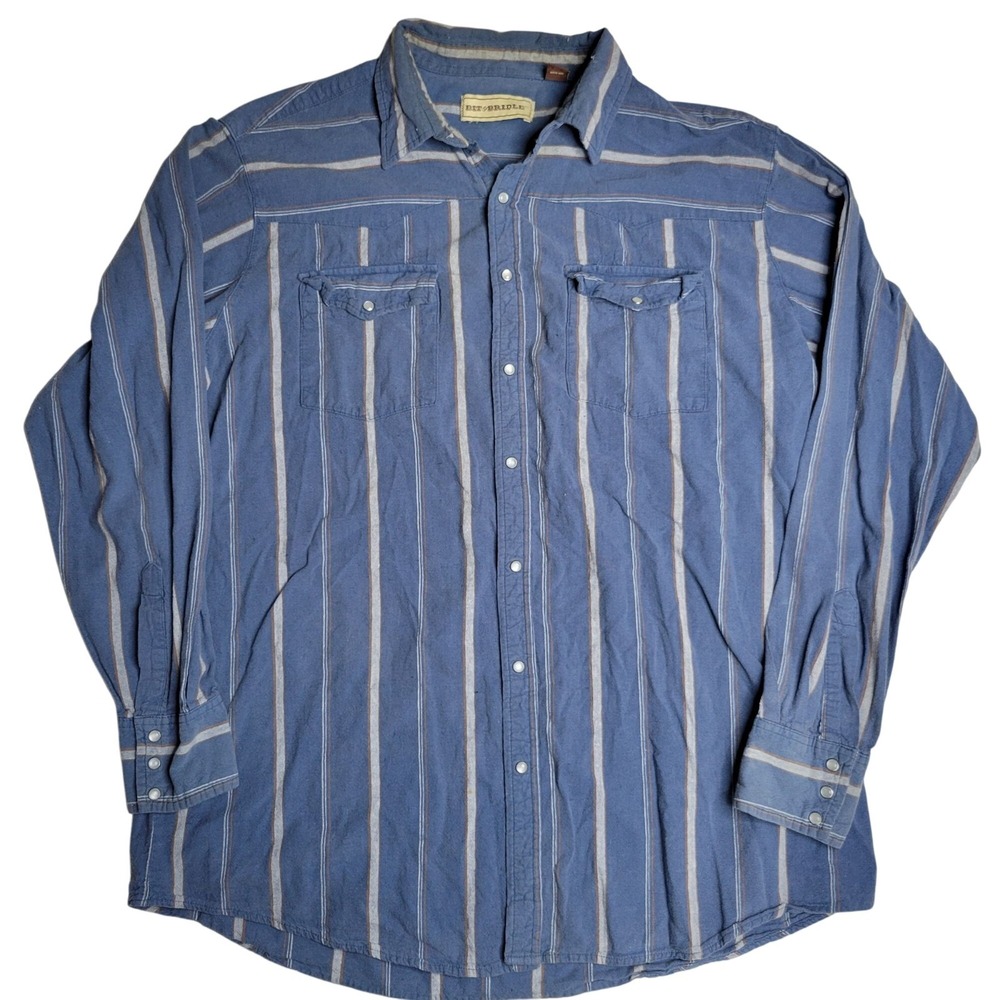 Bit &‎ Bridle 2XT Blue Striped Pearl Snap Long Sleeve Shirt